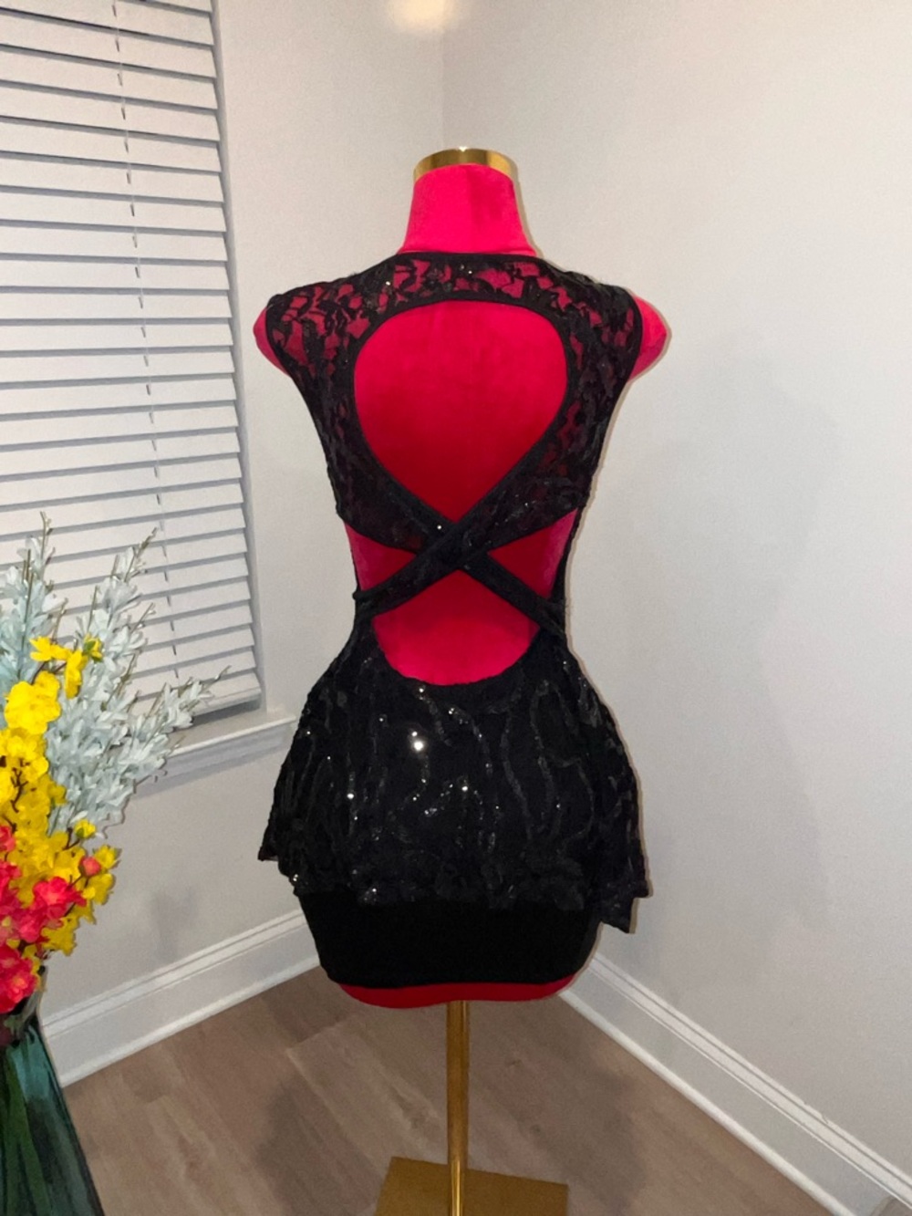 Zara Black Sequin Lace Mini Dress